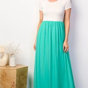 Women’s short sleeve elastic waist colorblock Maxi Dress